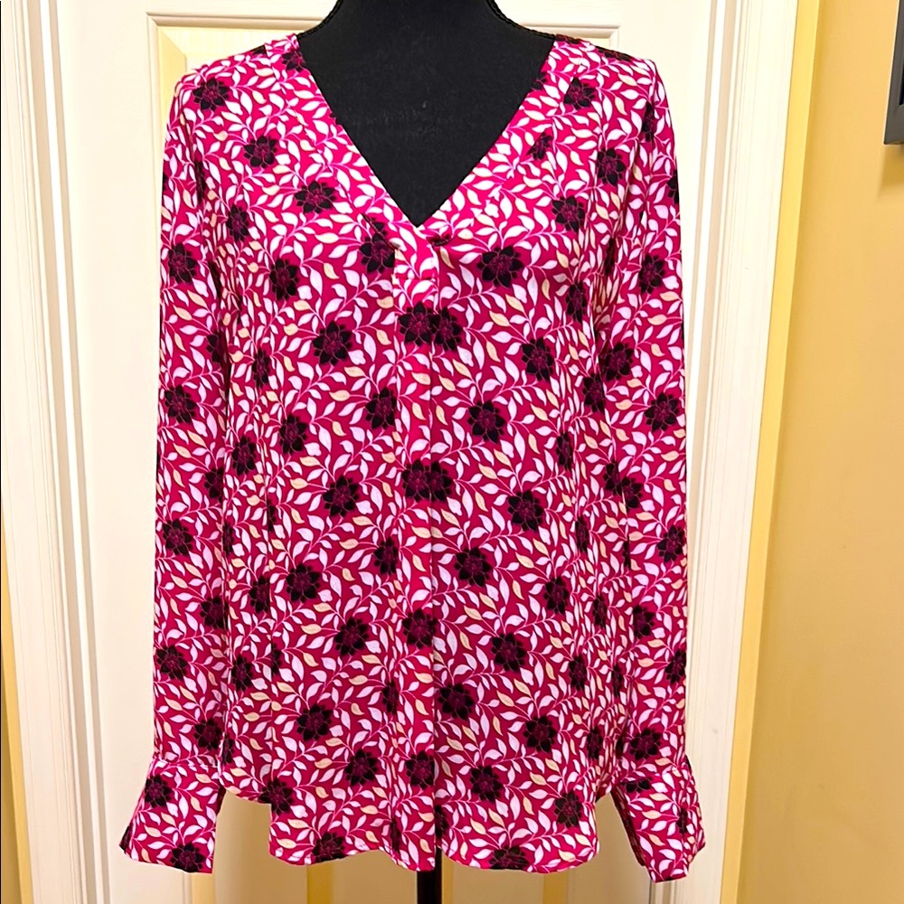 Ann Taylor Pink Long Sleeve Fitted Blouse